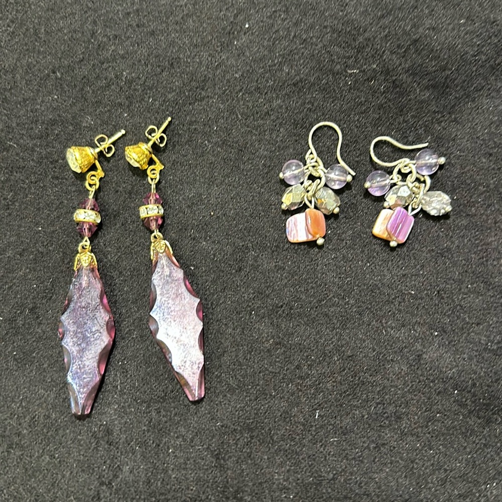 Purple dangle earrings 2 pair